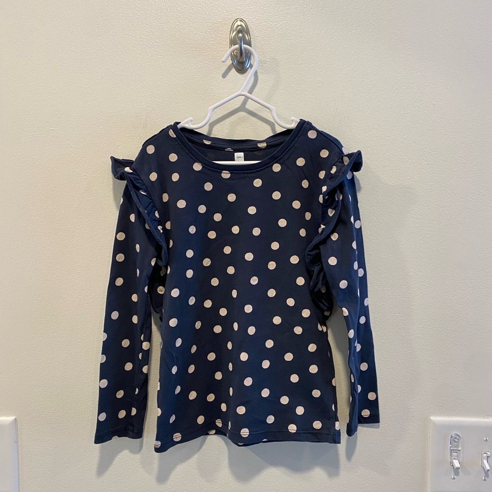Tea Collection long sleeve tee shirt with ruffle sleeve girls size 6 polka dot